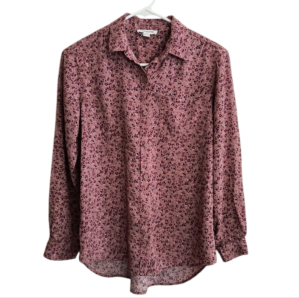 beachlunchlounge Pink Floral Button Down Shirt Size S Petite